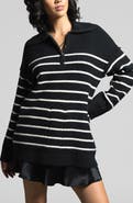 WEEKEND LOS ANGELES Coralie Stripe Quarter Zip Sweater