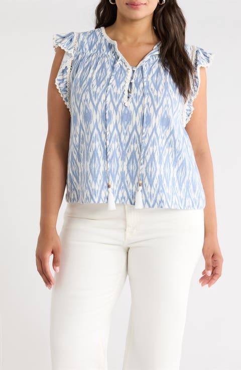Crochet Trim Linen Blend Top (Plus)