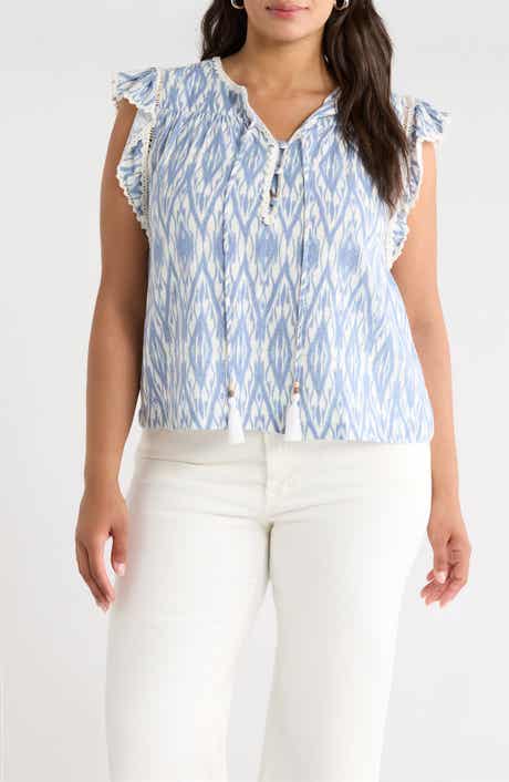 Crochet Trim Linen Blend Top
