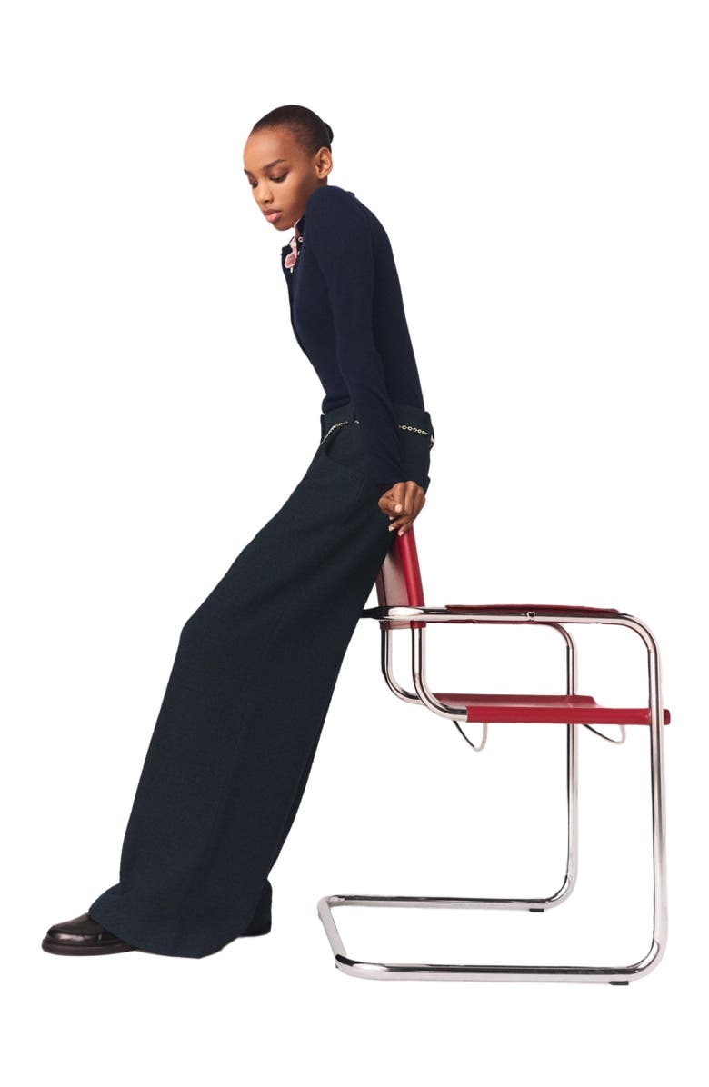 maje Tweed trousers, Alternate, color, Navy