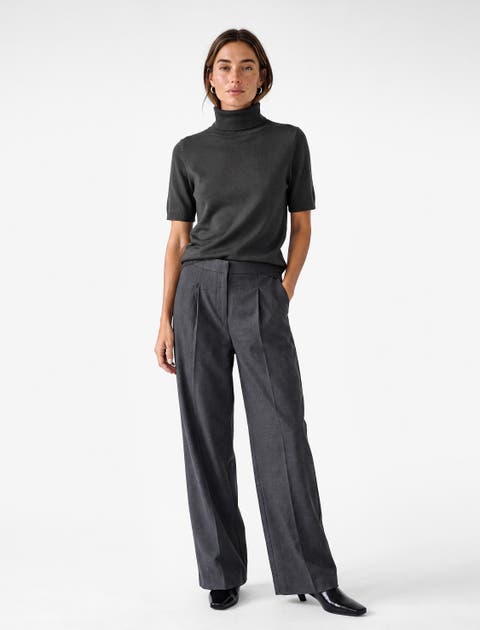 Viscose Blend Short Sleeve Turtleneck Knit Sweater