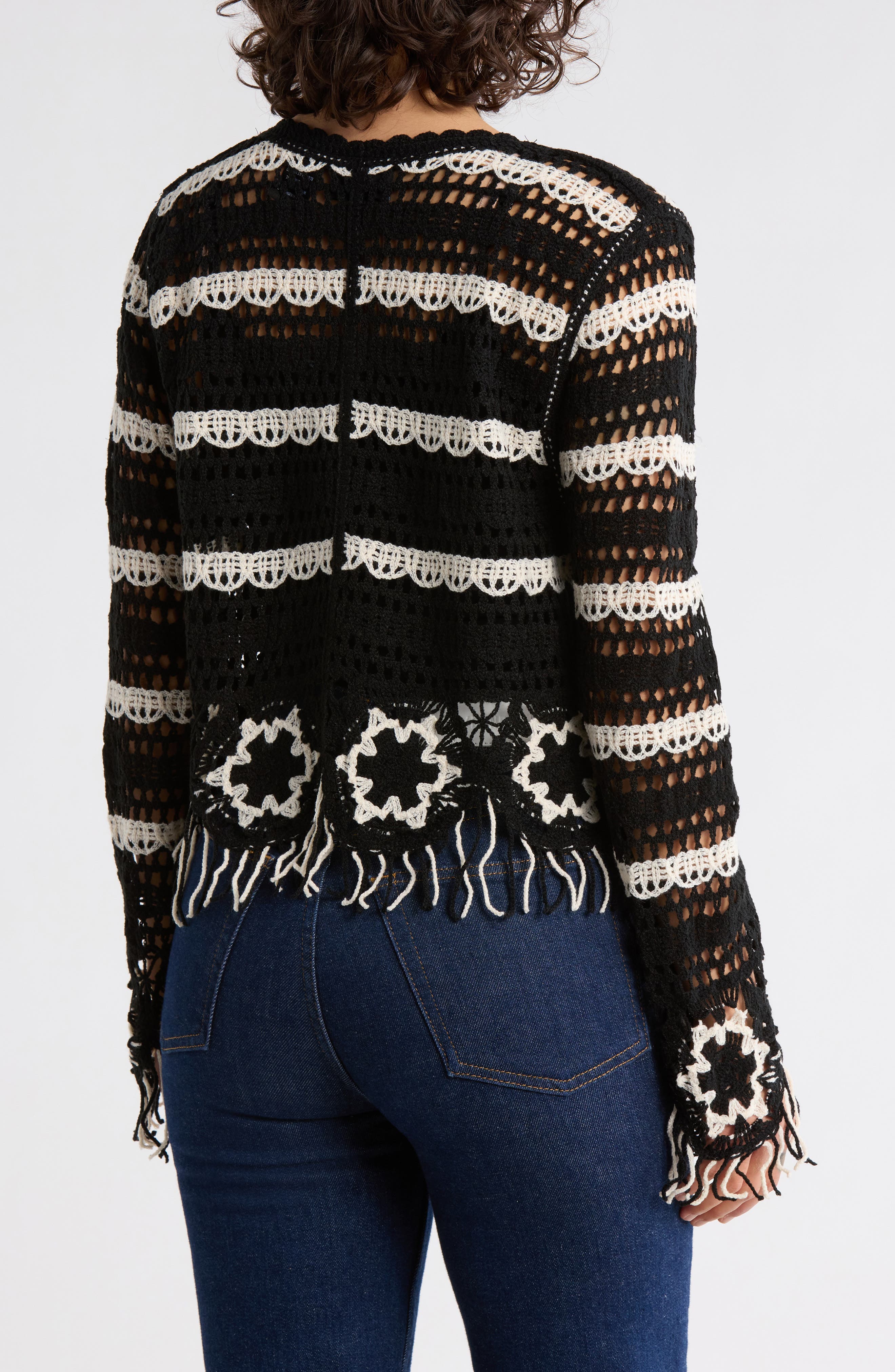 Floral Open Knit Button-Up Sweater - image 2