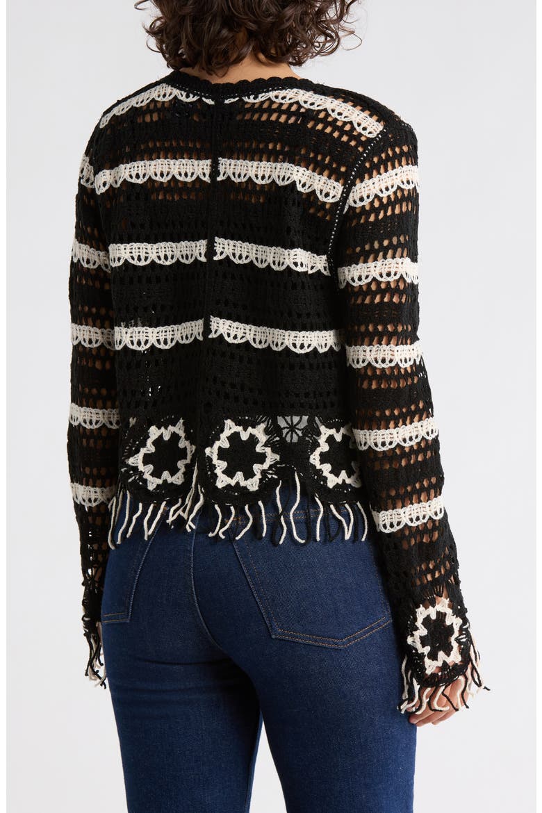 Floral Open Knit Button-Up Sweater, Alternate, color, BLACK/ NATURAL