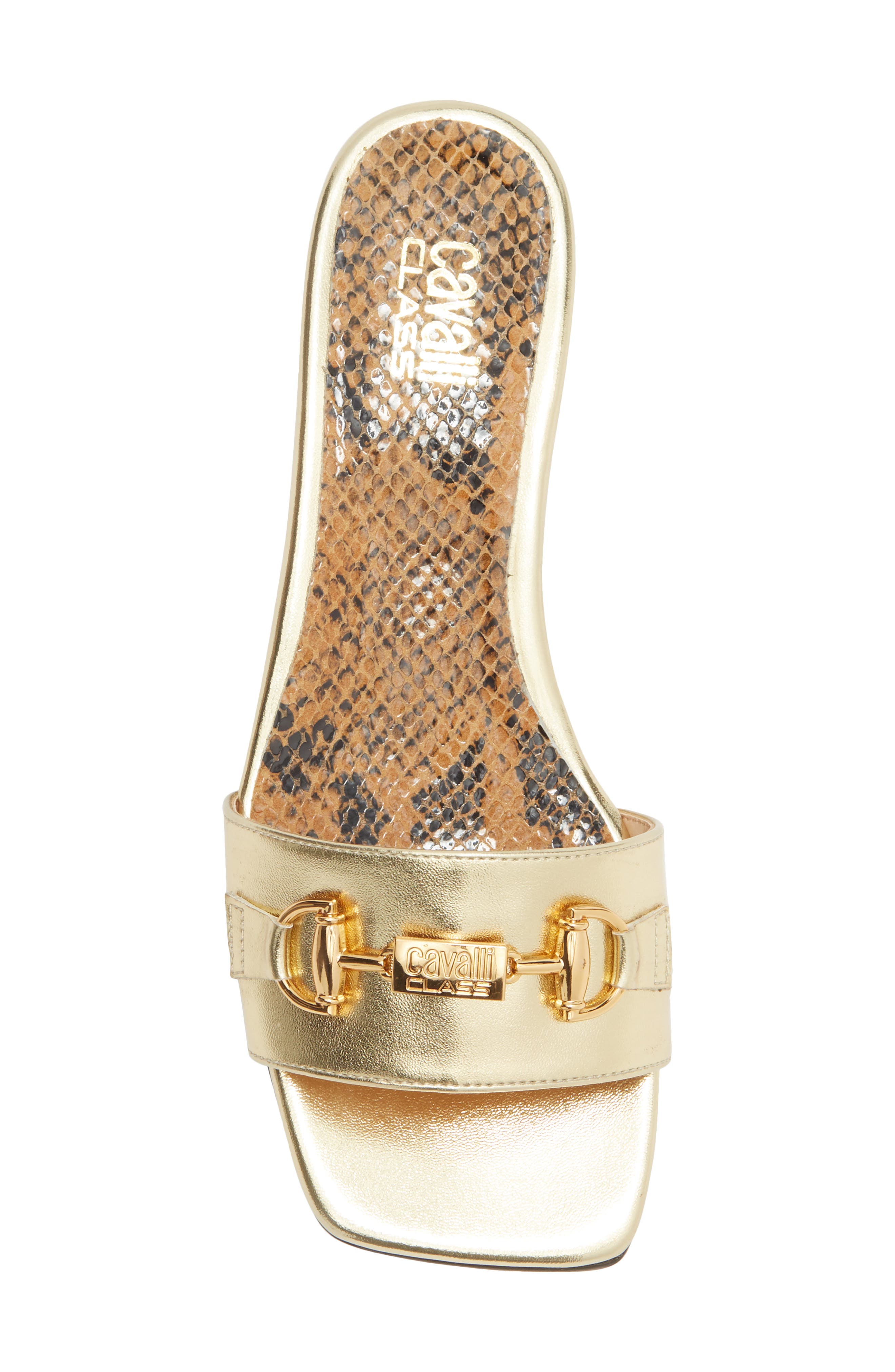 Roberto Cavalli Flat Slide Sandal, Alternate, color, Gold
