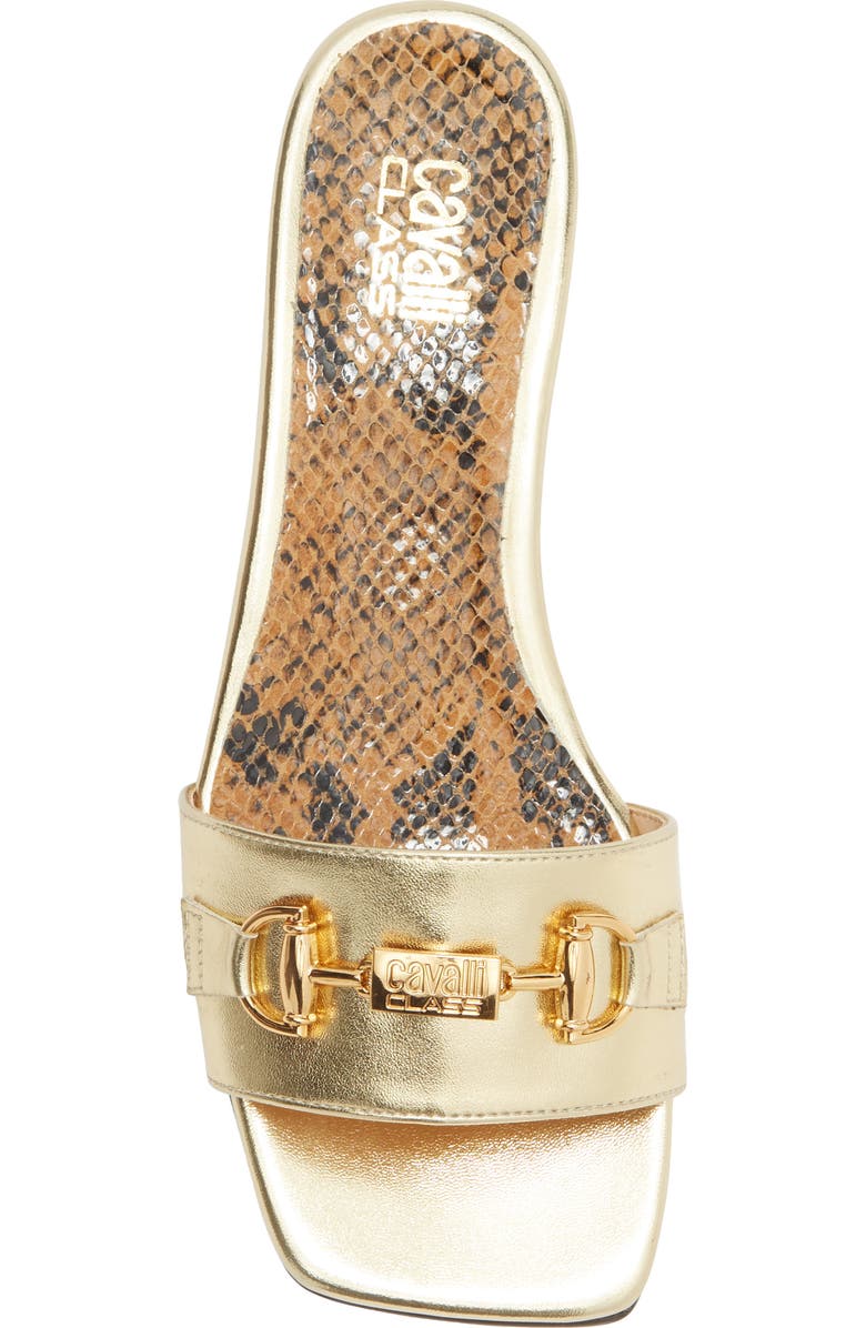 Roberto Cavalli Flat Slide Sandal, Alternate, color, Gold