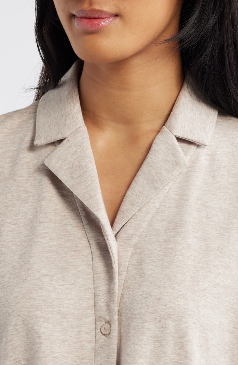 EILEEN FISHER SLEEP Notch Collar Short Sleeve Organic Cotton Pajama Top, Alternate, color, Wheat