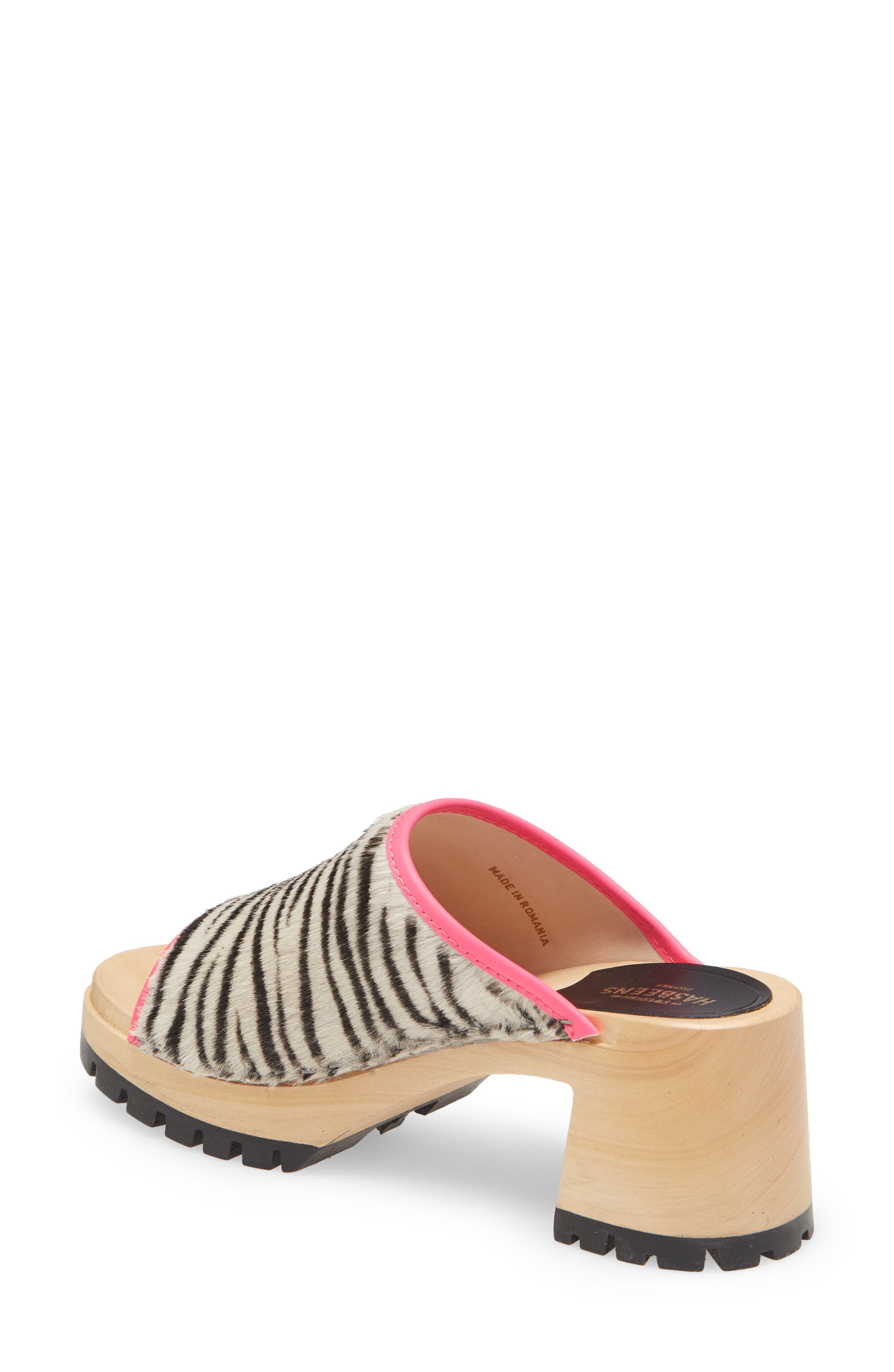 Genuine Calf Hair Slide Sandal, Alternate, color, ZEBRA PRINT/ NEON PINK LEATHER