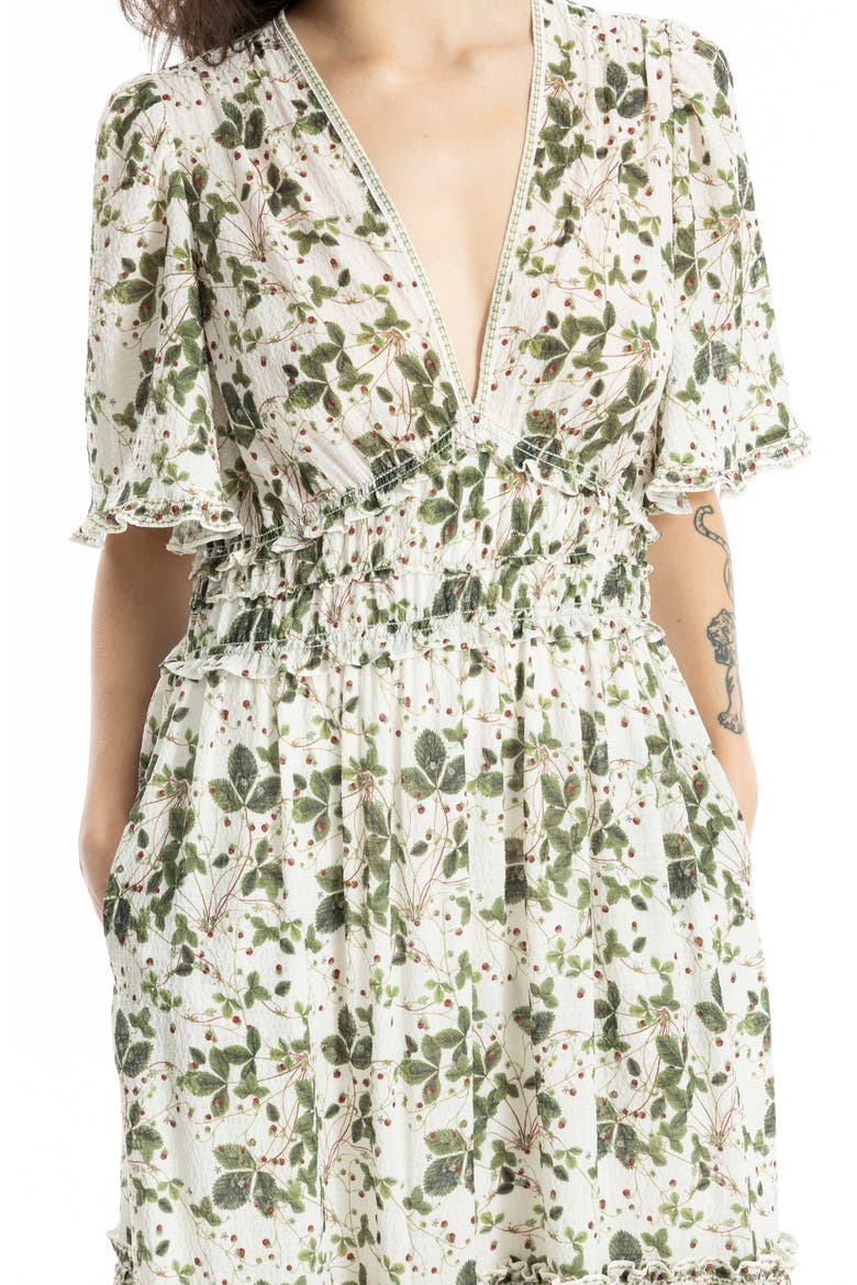 Ruffle Sleeve Tiered Maxi Dress, Alternate, color, CREAM/ RED WILD BERRIES