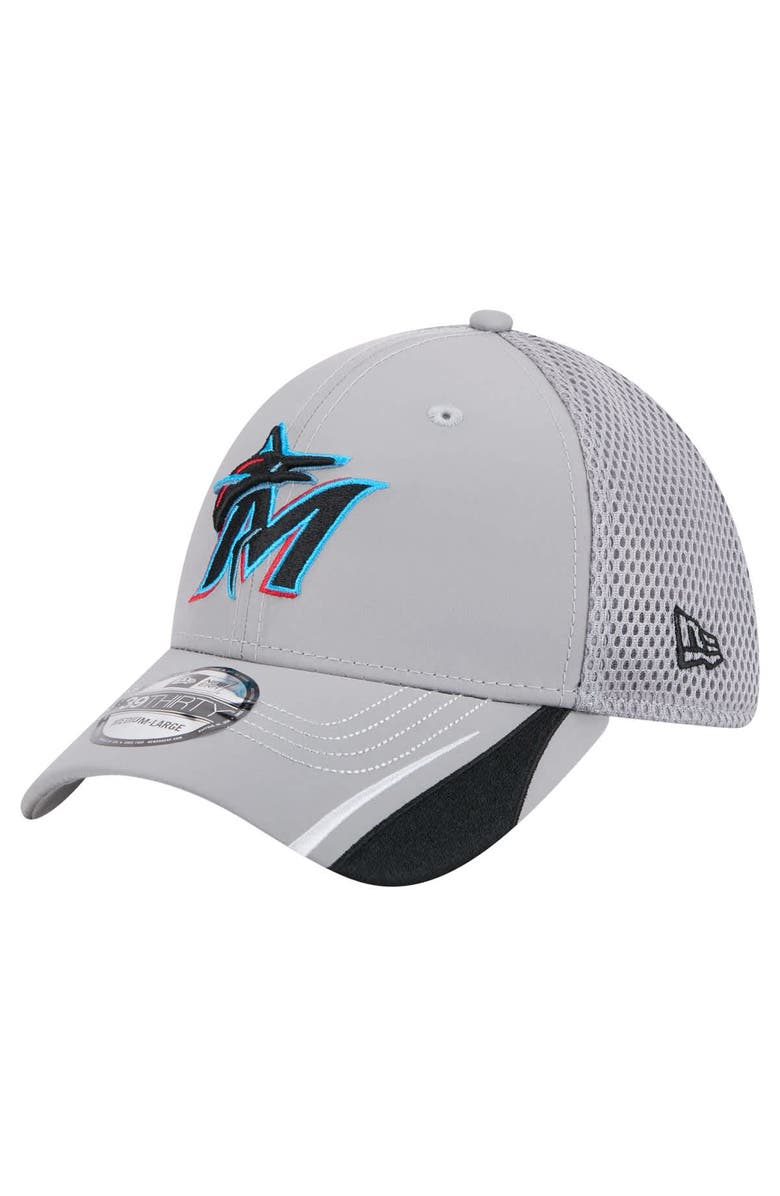 New Era Men's New Era Gray Miami Marlins Linear 39THIRTY Flex Hat, Main, color, Gray