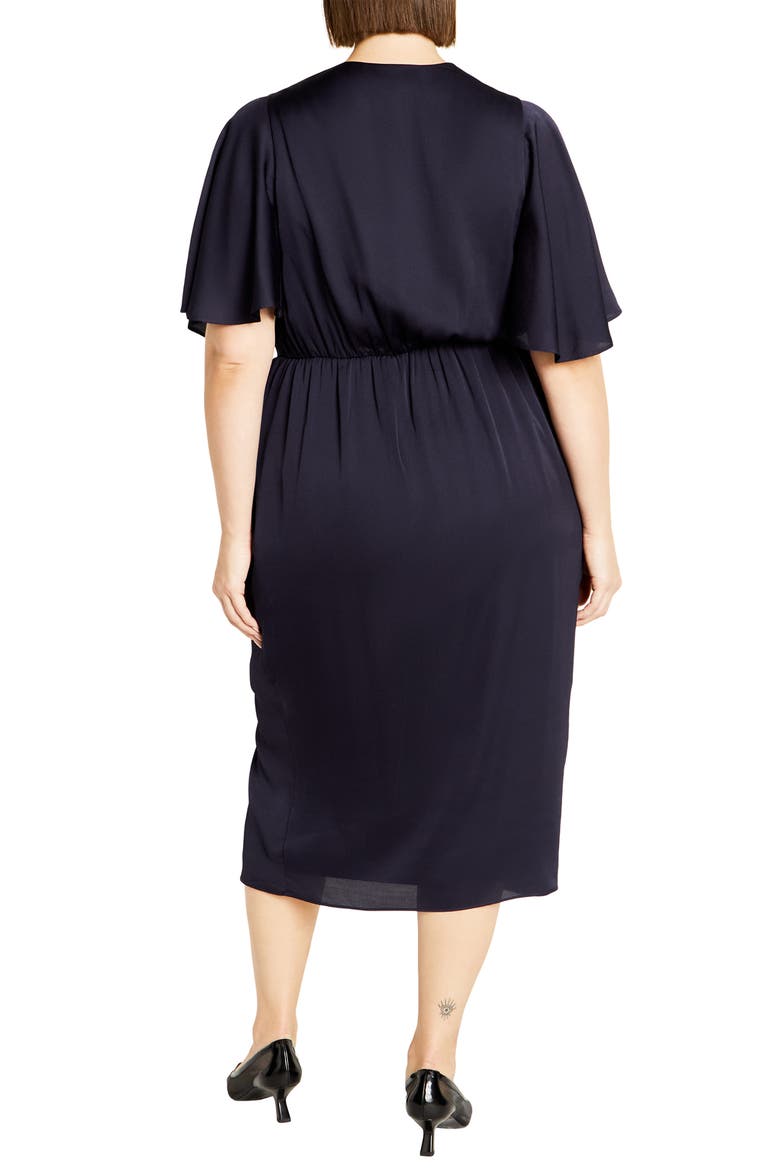 Holland Sateen Faux Wrap Midi Dress, Alternate, color, NAVY