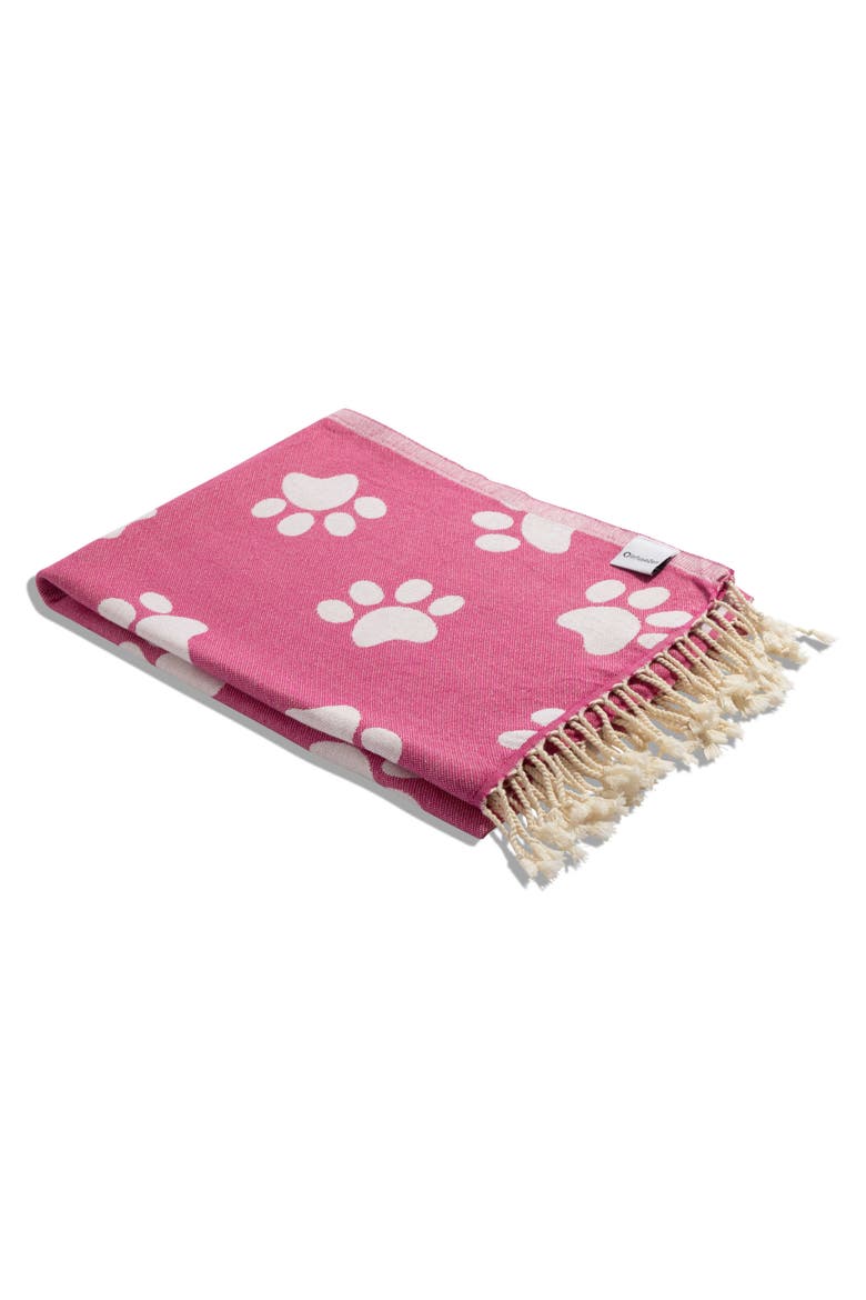 Paw Print Organic Cotton Turkish Towel, Alternate, color, Fuchsia