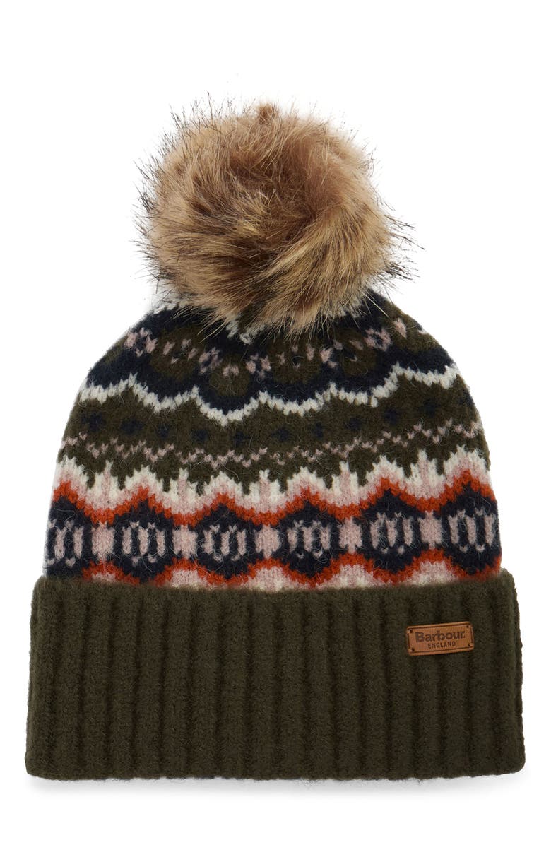 Barbour Helen Fair Isle Beanie, Main, color, Olive