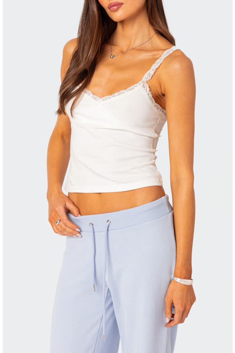 Amilia Lace Trim Stretch Cotton Camisole, Alternate, color, WHITE