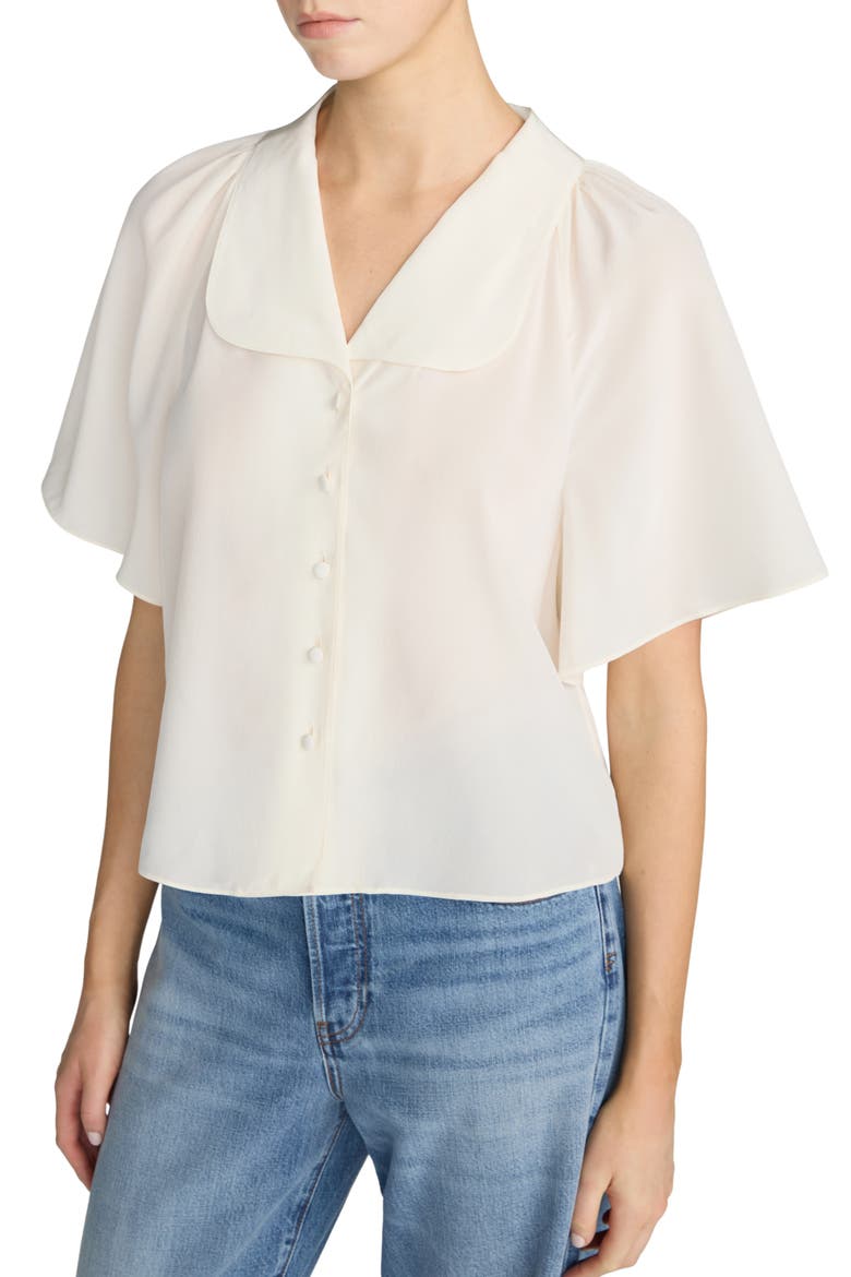 Gala Silk Short Sleeve Shirt, Alternate, color, CREAM