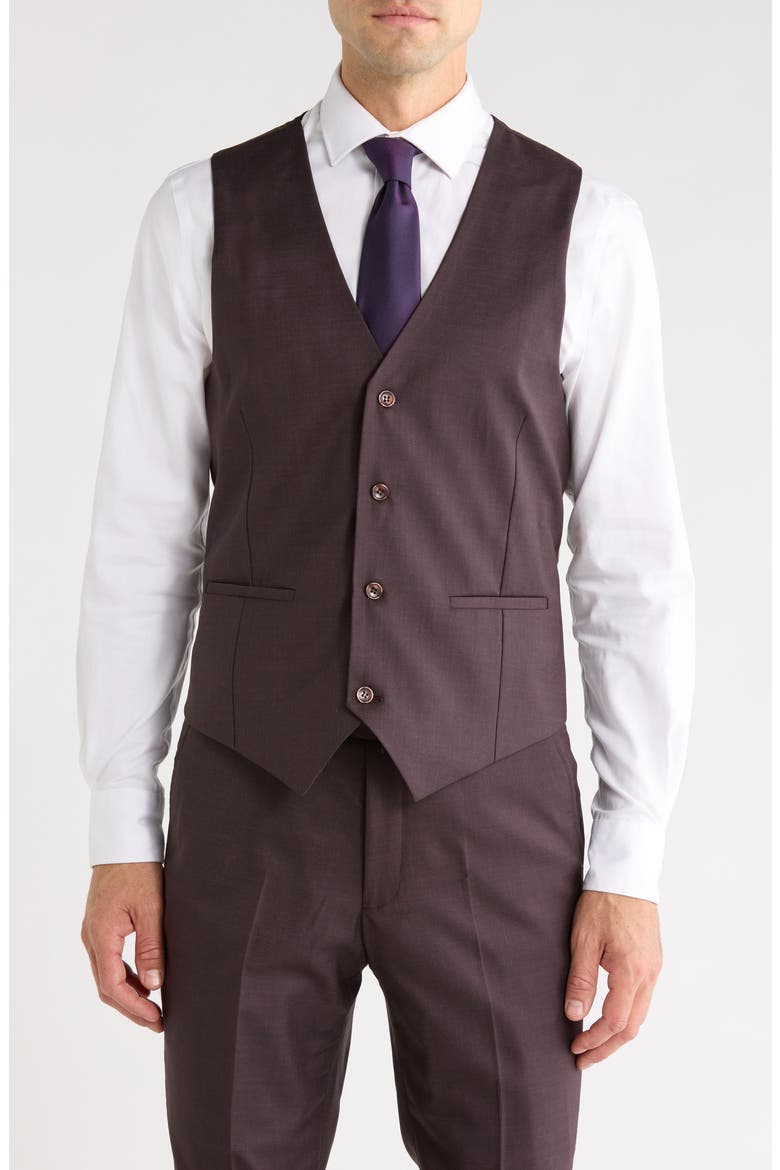 Sharkskin Peak Lapel 3-Piece Suit, Alternate, color, GRAPE