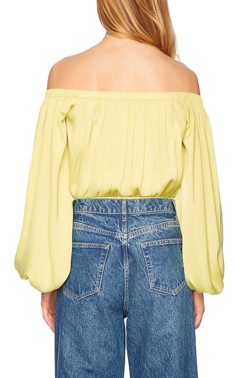 Susana Monaco Off The Shoulder Matte Satin Blouson Bodysuit In Celery