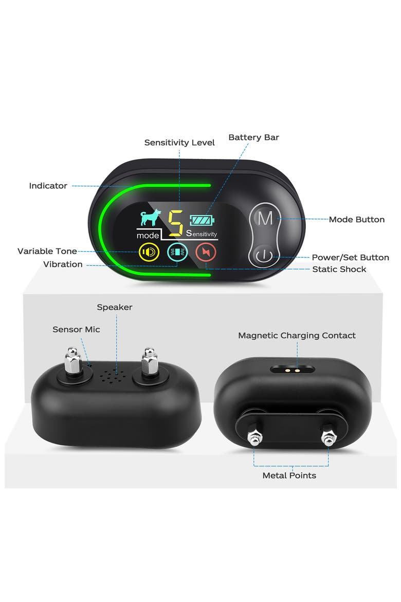 Digi-Bark LED 5-Level Sensitivity and 6-Step Automated Beep Vibration and Stimulation Antibark Dog Collar, Alternate, color, BLACK
