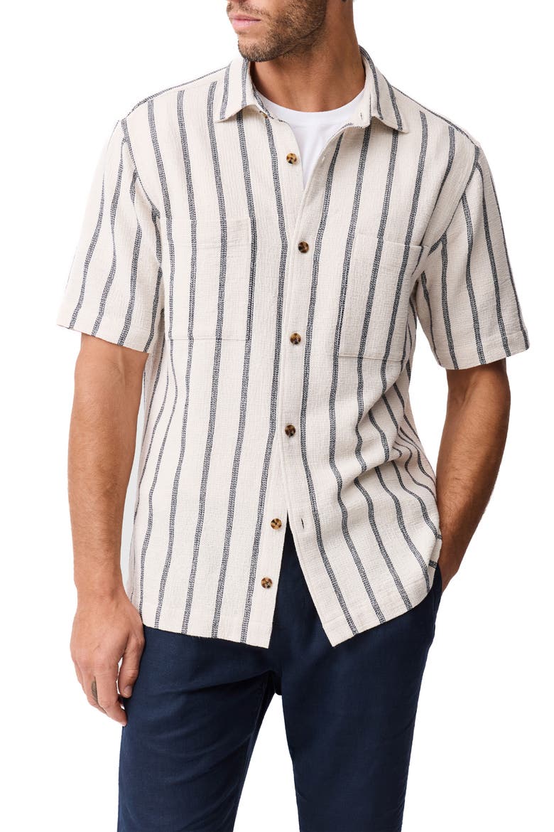 Melford Stripe Short Sleeve Cotton Blend Button-Up Shirt, Main, color, INK