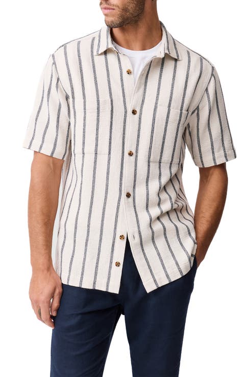 Melford Stripe Short Sleeve Cotton Blend Button-Up Shirt