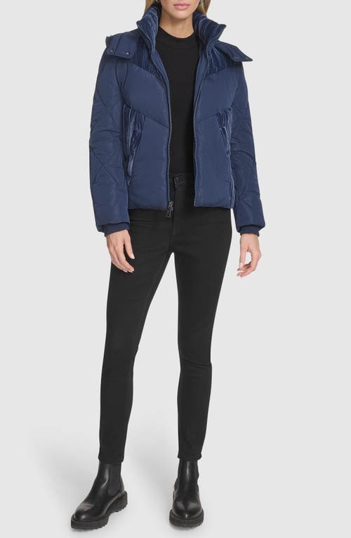 Andrew Marc Tayte Puffer Jacket With Removable Hood In Blue