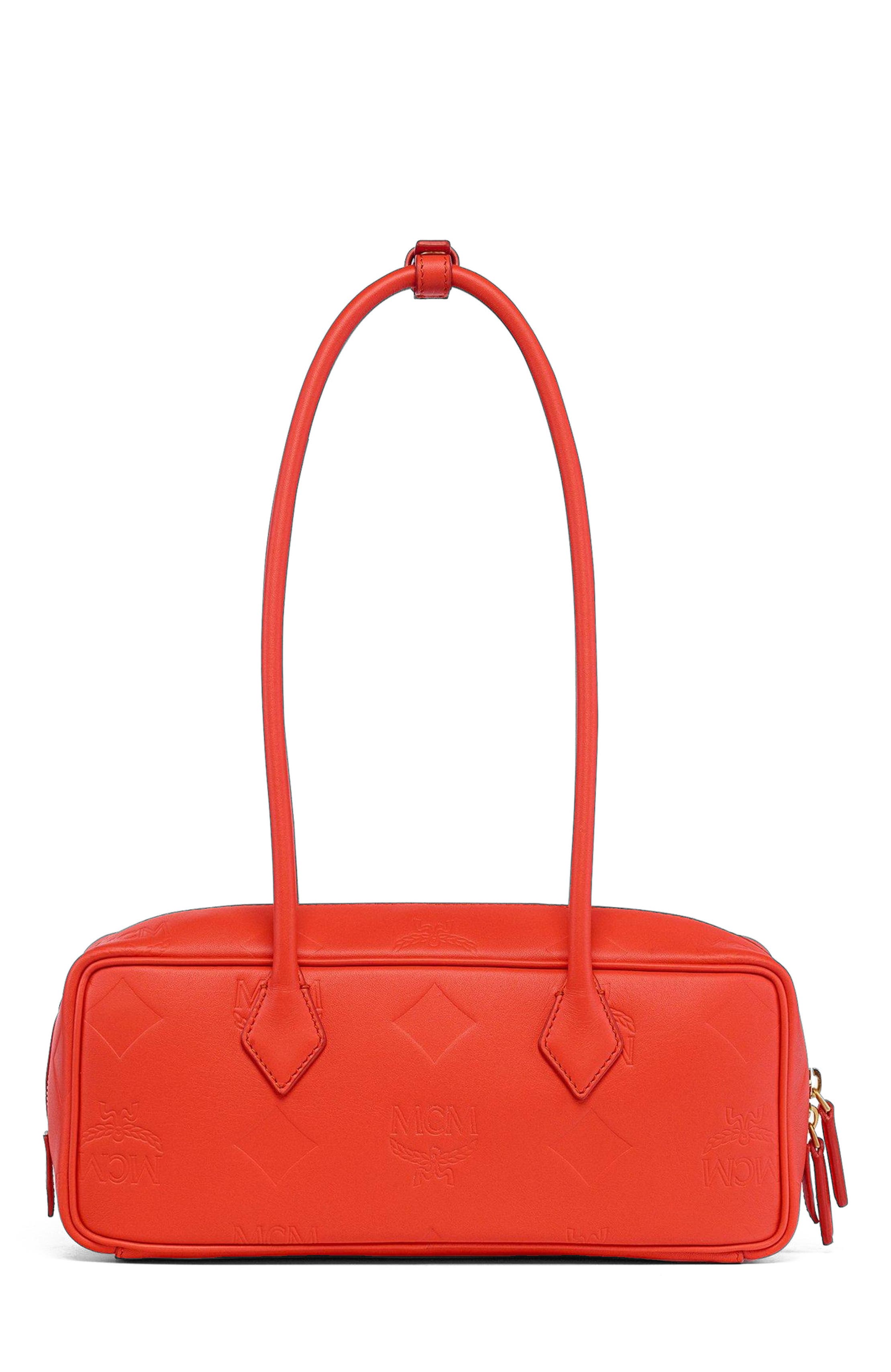 MCM Aren Shoulder Bag in Maxi Monogram Leather, Alternate, color, Orange