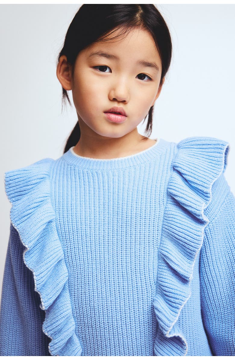 H&M Ruffle-trimmed sweater, Alternate, color, Blue