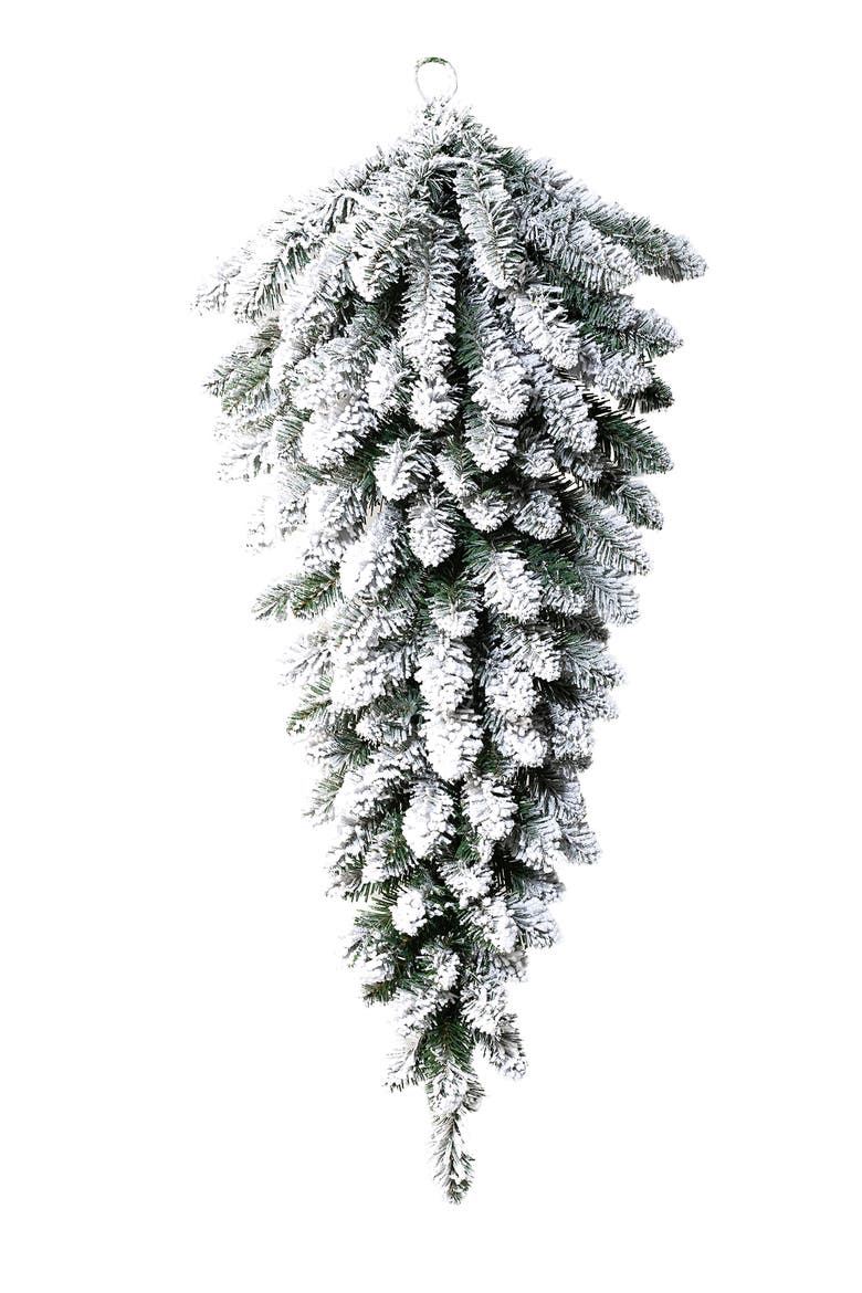 3ft Pre-Lit Flocked Christmas Teardrop with Timer, Alternate, color, Green