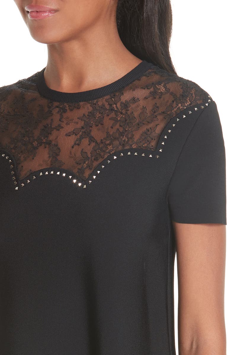 Valentino Scallop Detail Lace Yoke Dress, Alternate, color,