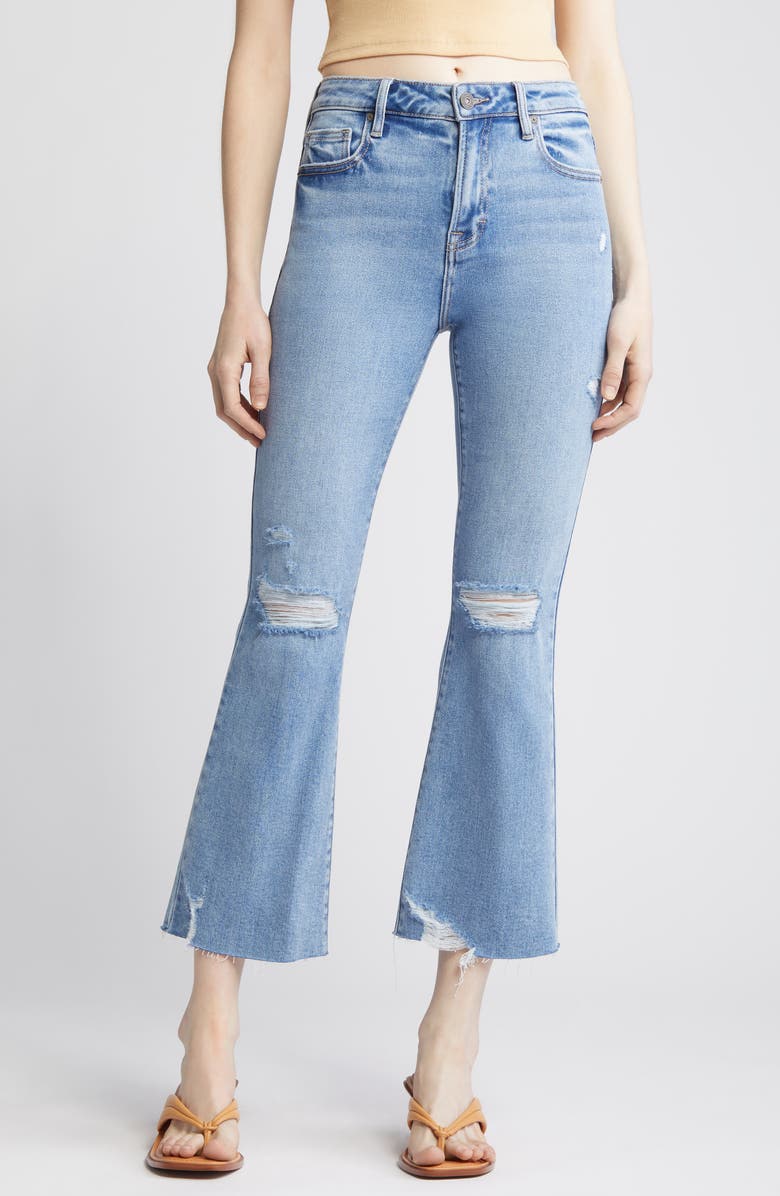 HIDDEN JEANS Ripped High Waist Crop Flare Jeans, Main, color, 