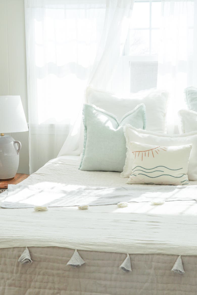 Fringe Soft Linen Pillow with Down Alternative Insert, Alternate, color, Light Aqua