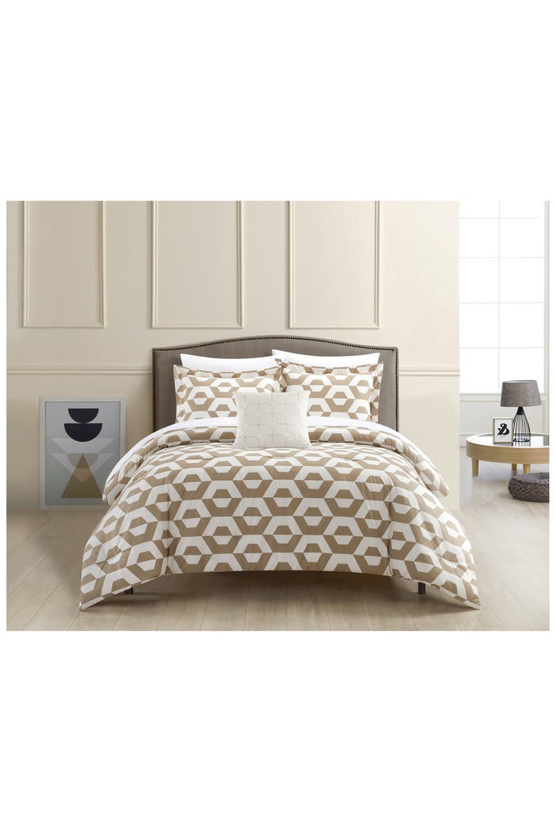 Miles Contemporary Geo 8-Piece Comforter Set - King Size, Main, color, BEIGE