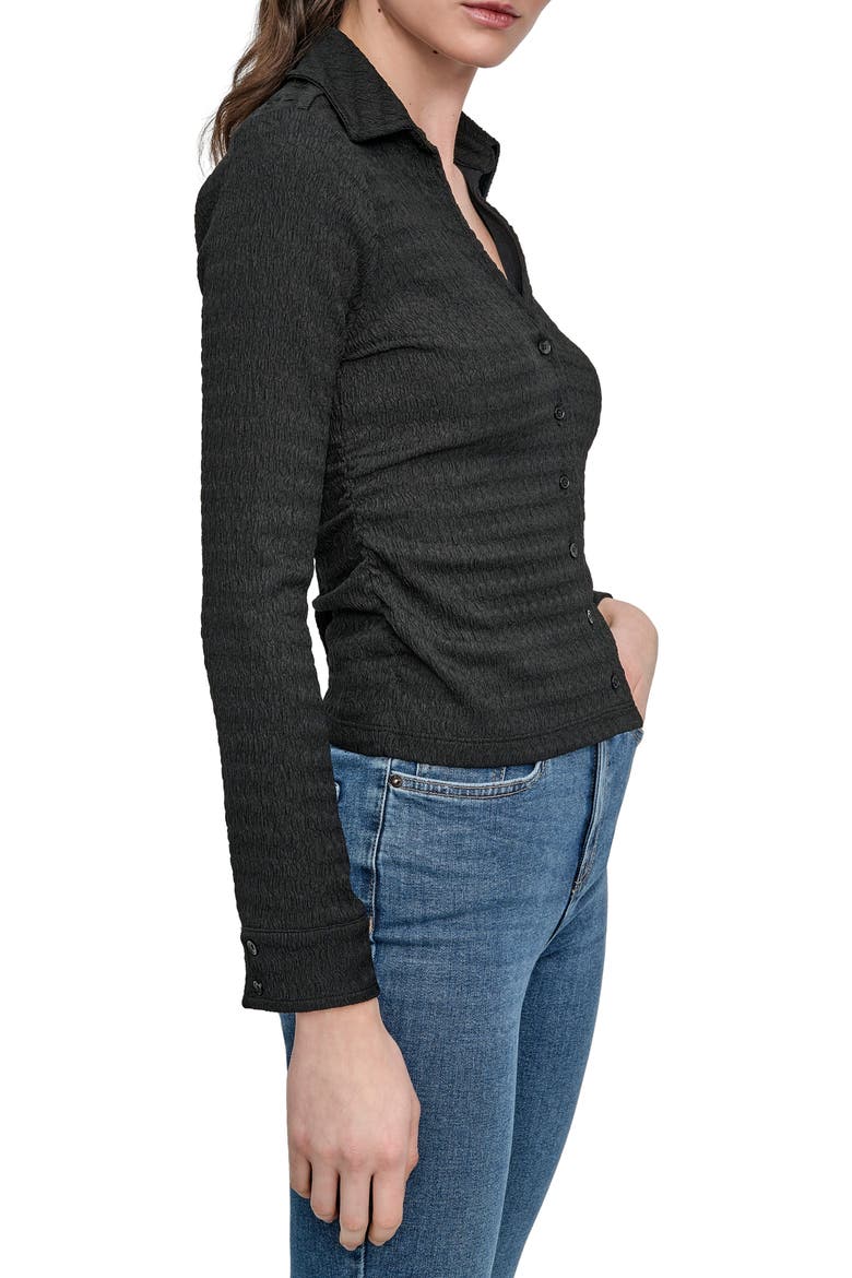 Slim Fit Ripple Lace Johnny Collar Top, Alternate, color, BLACK