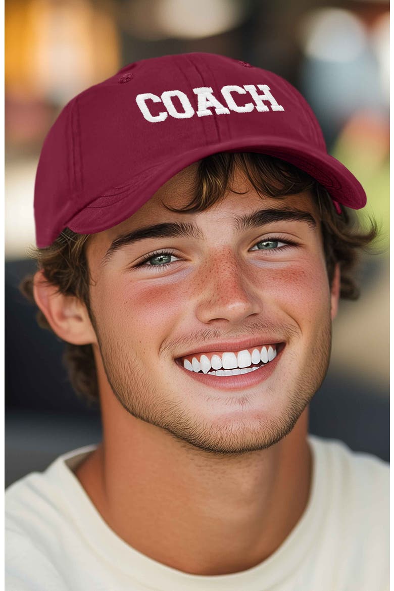 Coach Embroidered Sports Dad Cap, Alternate, color, Maroon