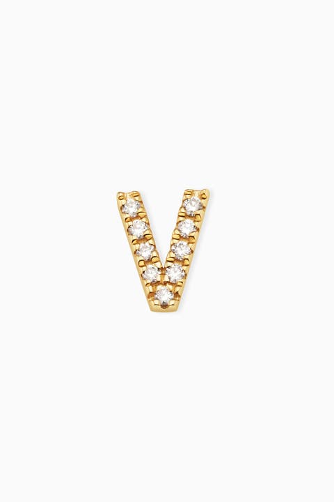 14K Gold Luxe Letter Diamond Initial Single Stud