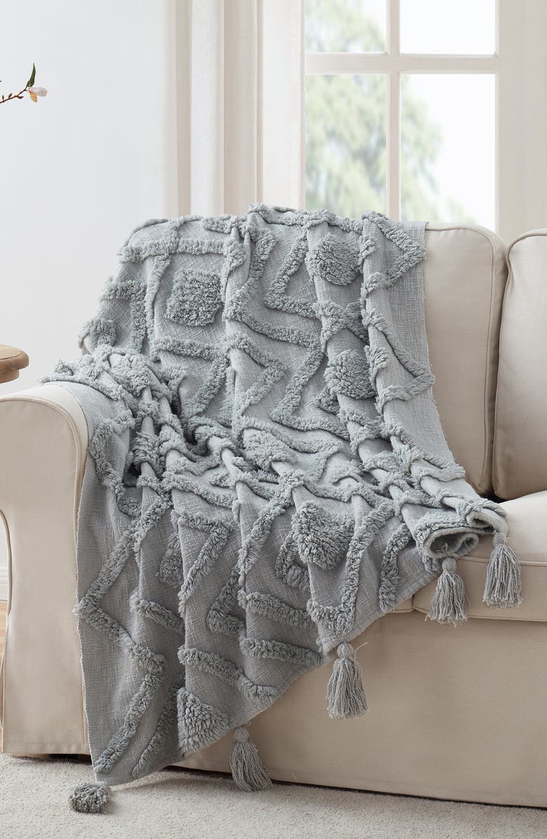 VCNY HOME Textured Tassel Throw Blanket, Alternate, color, Grey