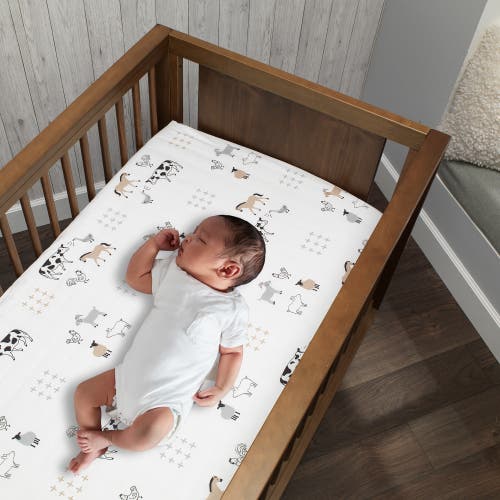 Lambs & Ivy Baby Farm Animals 100% Cotton Fitted Crib Sheet In White