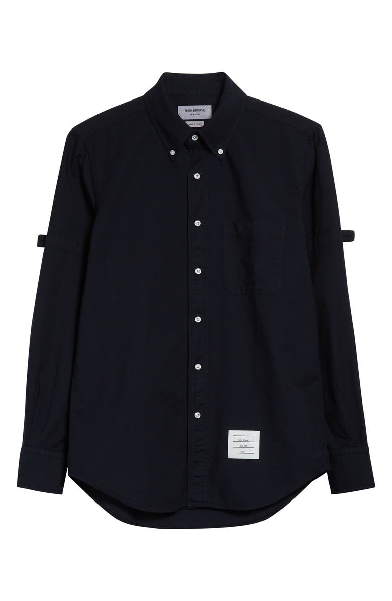 Thom Browne Armband Straight Fit Cotton Poplin Button-Down Shirt, Alternate, color, Navy
