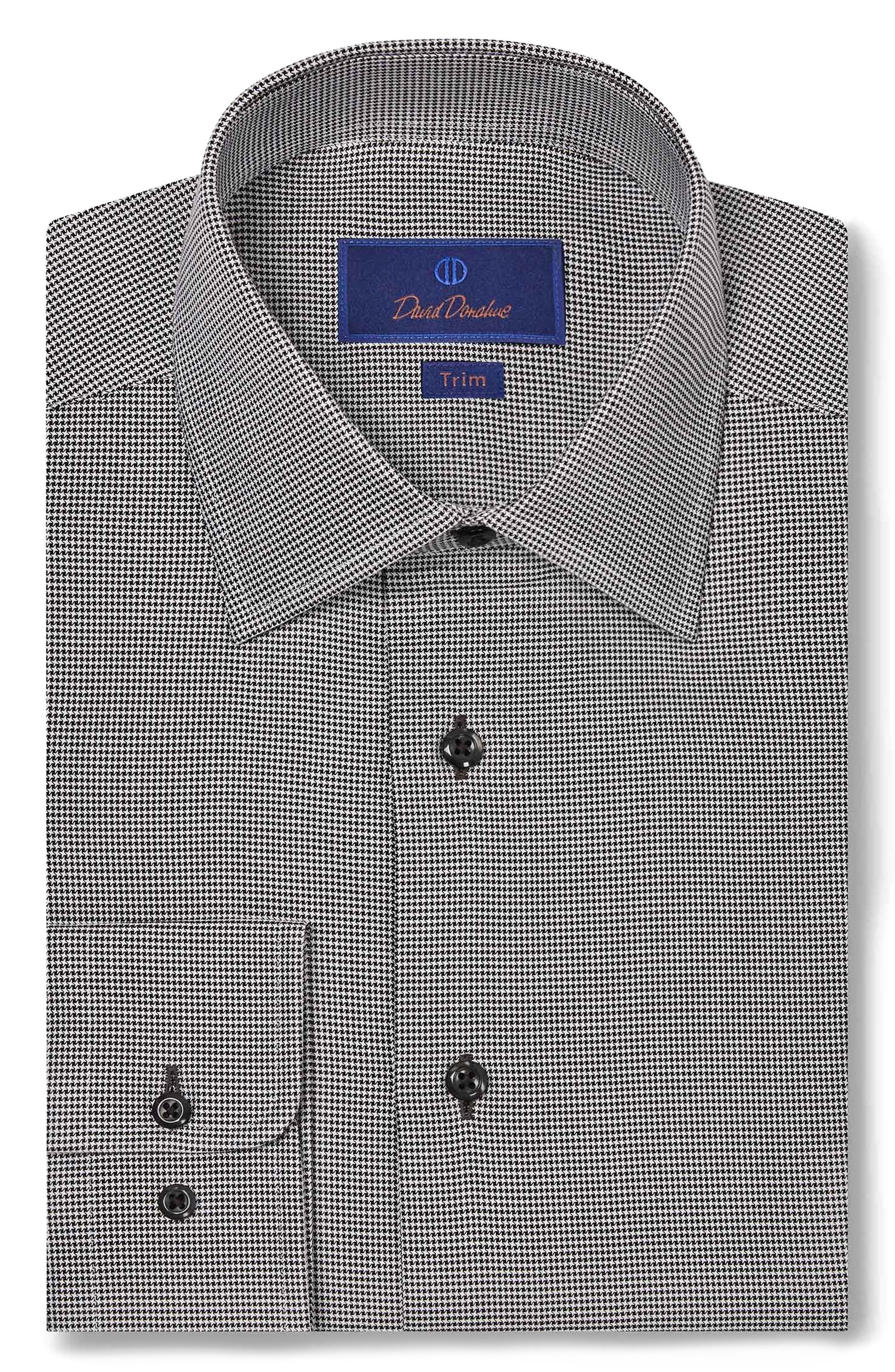 David Donahue Trim Fit Micropattern Cotton Dress Shirt in Black 
