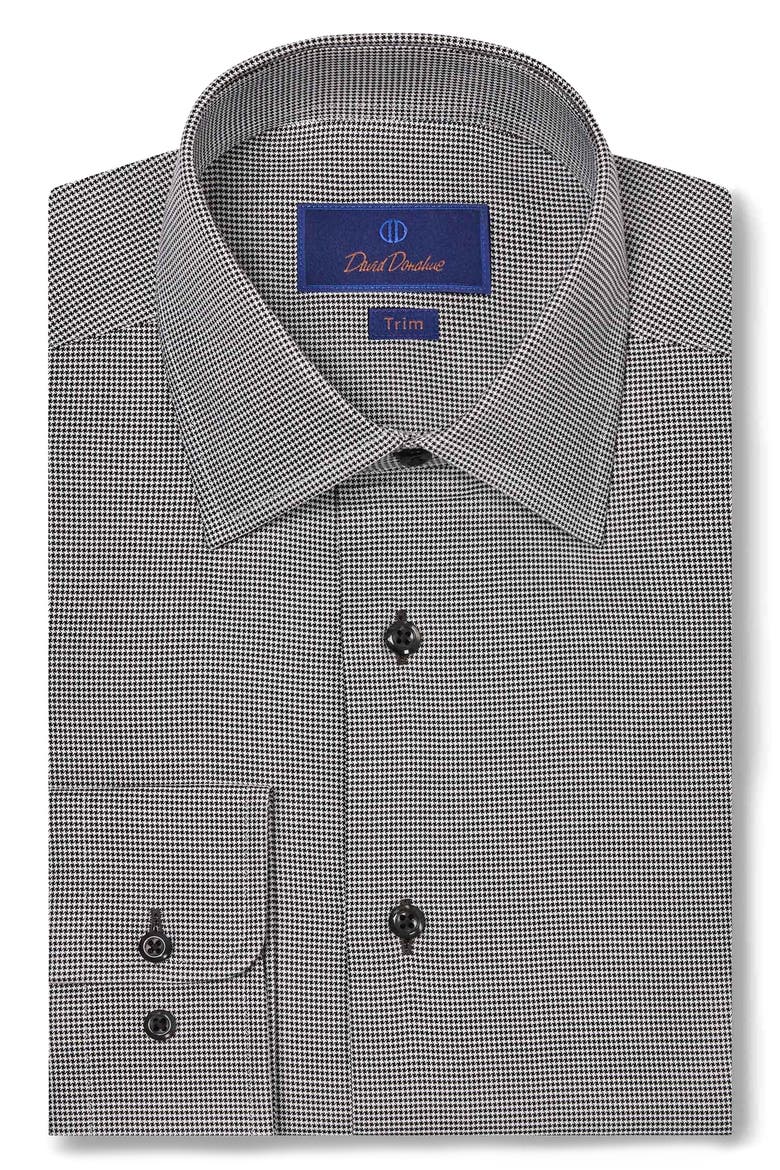Trim Fit Micropattern Cotton Dress Shirt, Main, color, BLACK