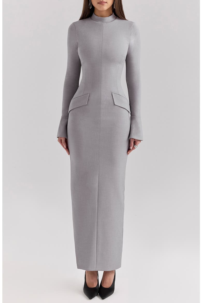 Marie Louise Mock Neck Long Sleeve Maxi Dress, Main, color, LIGHT GREY MELANGE