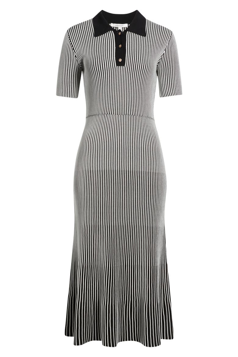 Collared Short Sleeve Ribbed Sweater Dress, Alternate, color, BLACK/ IVORY