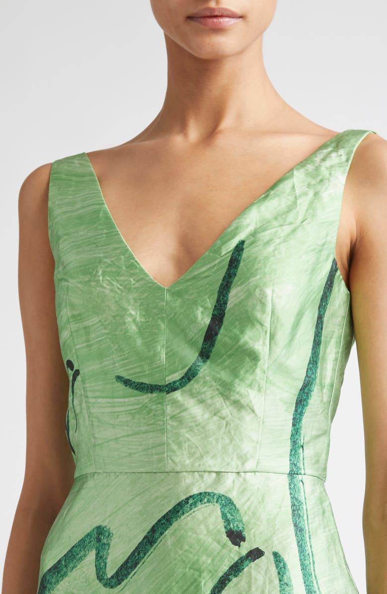Erdem Sleeveless Crinkled Metallic Satin Cocktail Dress, Alternate, color, Abstract Dreamer Clover Green