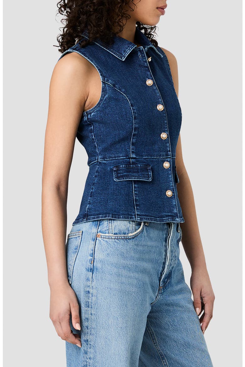 Delancey Button Front Peplum Top, Alternate, color, DARK INDIGO
