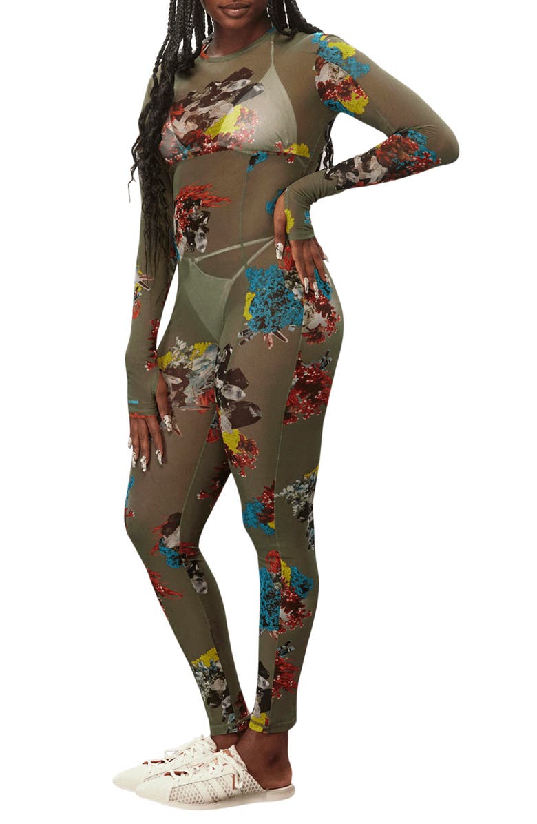 adidas x IVY PARK Floral Long Sleeve Mesh Jumpsuit, Main, color, 