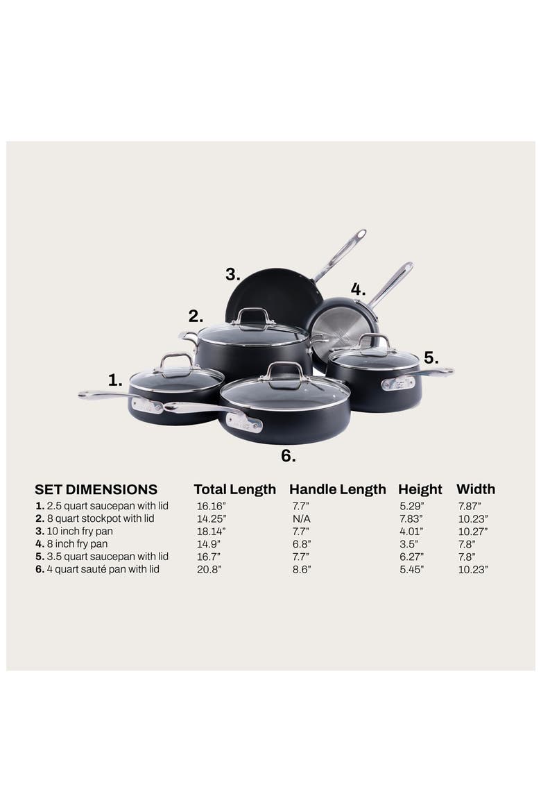 HA1 Expert Hard Anodized Nonstick 10-Piece Cookware Set, Alternate, color, BLACK