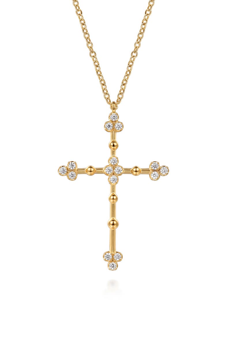 Bujukan Clover Diamond Cross Pendant Necklace, Main, color, 14K YELLOW GOLD