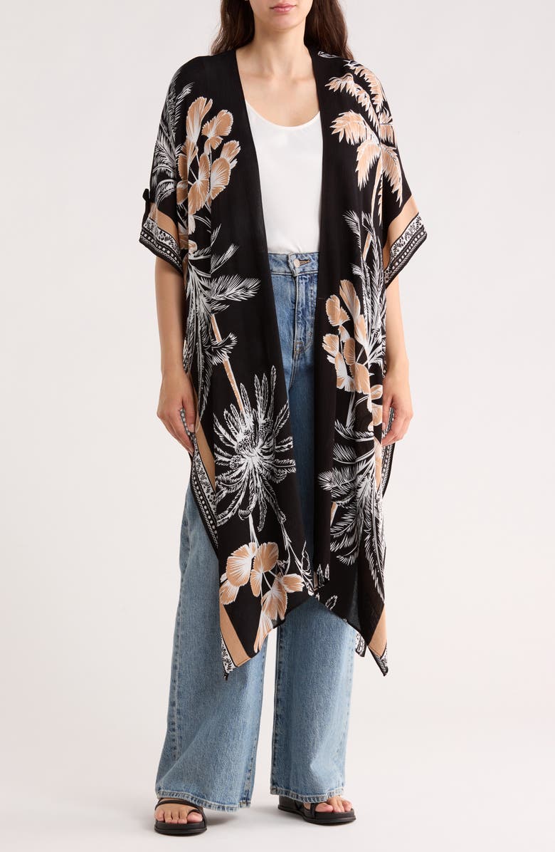 Vince Camuto Palm Tree Crinkle Duster, Main, color, Black