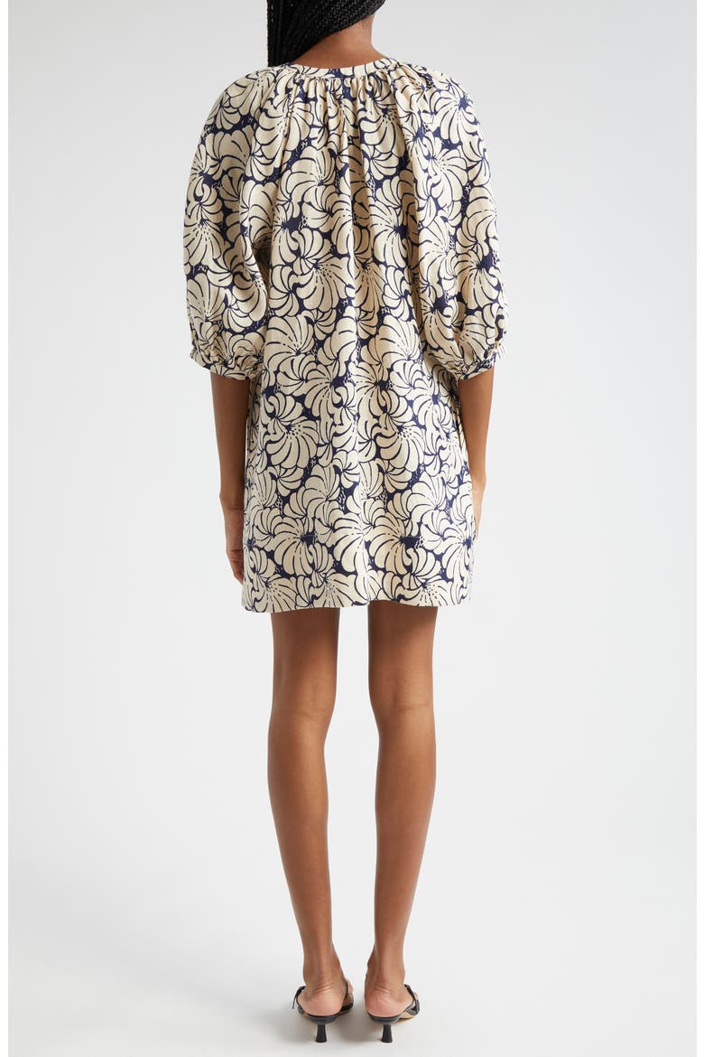 Print Long Sleeve Linen Shift Dress, Alternate, color, NAVY SCALLOP BLOCK PRINT