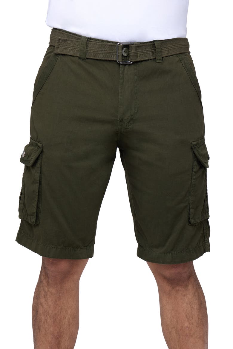 Belted Cotton Twill Cargo Shorts, Alternate, color, OLIVE