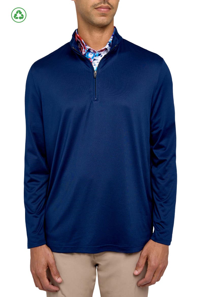 Regular Fit Melange Recycled Performance Quarter Zip, Main, color, NAVY